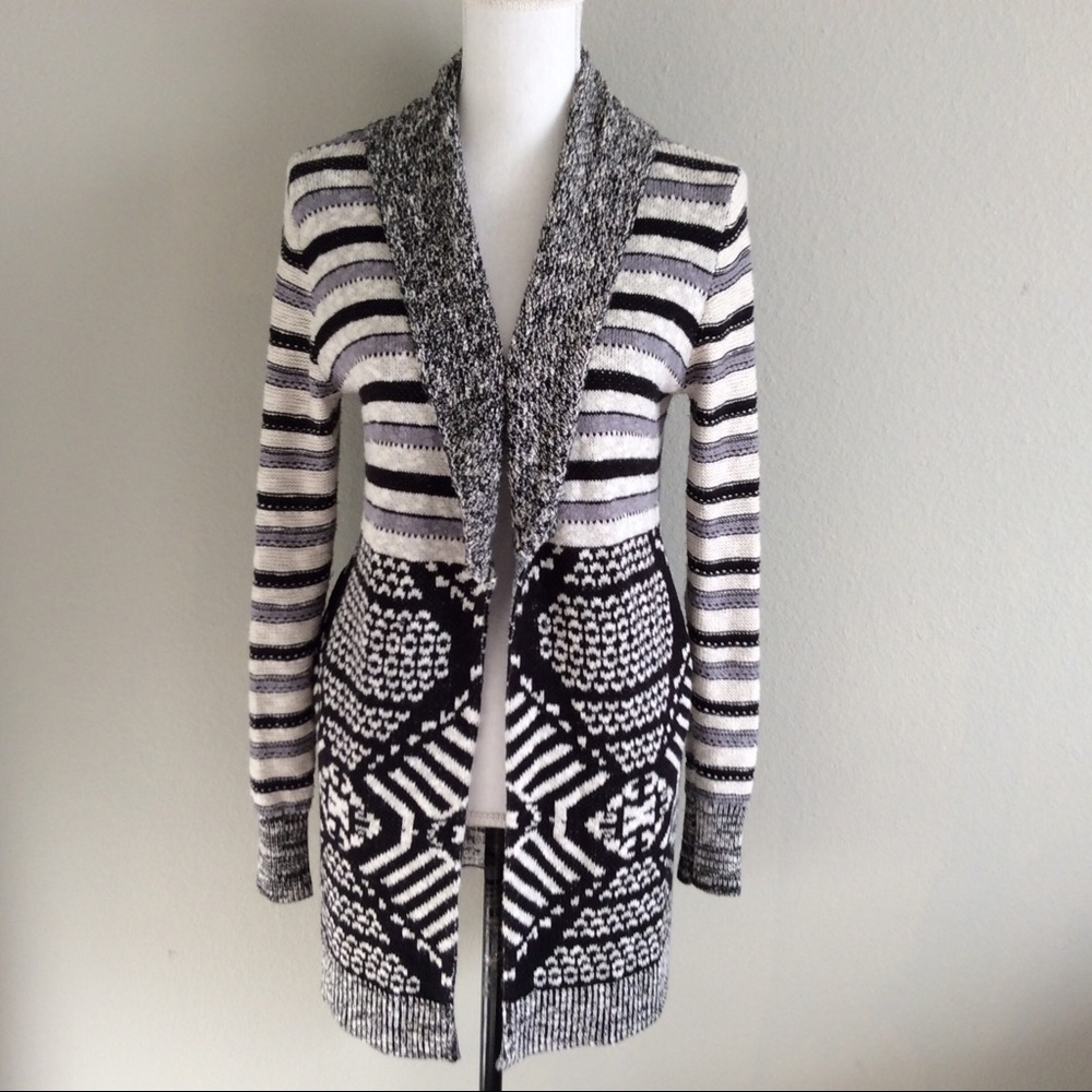 Ecote Black White Aztec Long Cardigan